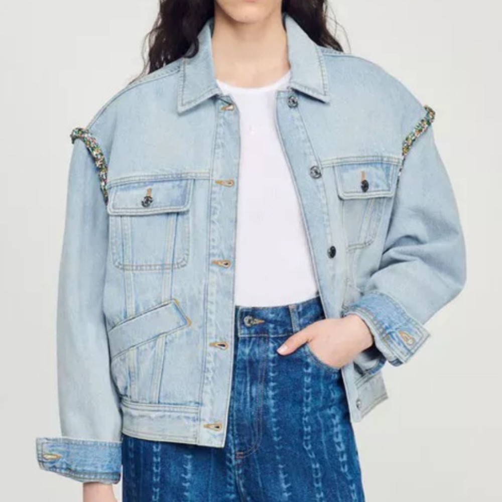 Sandro Denim Jacket w/ Rhinestones